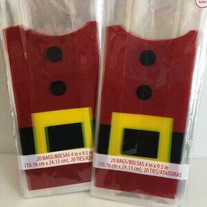 Holiday Time Set 40 Santa Suit Cellophane Treat Gift Bags Ties Cello Baking Food